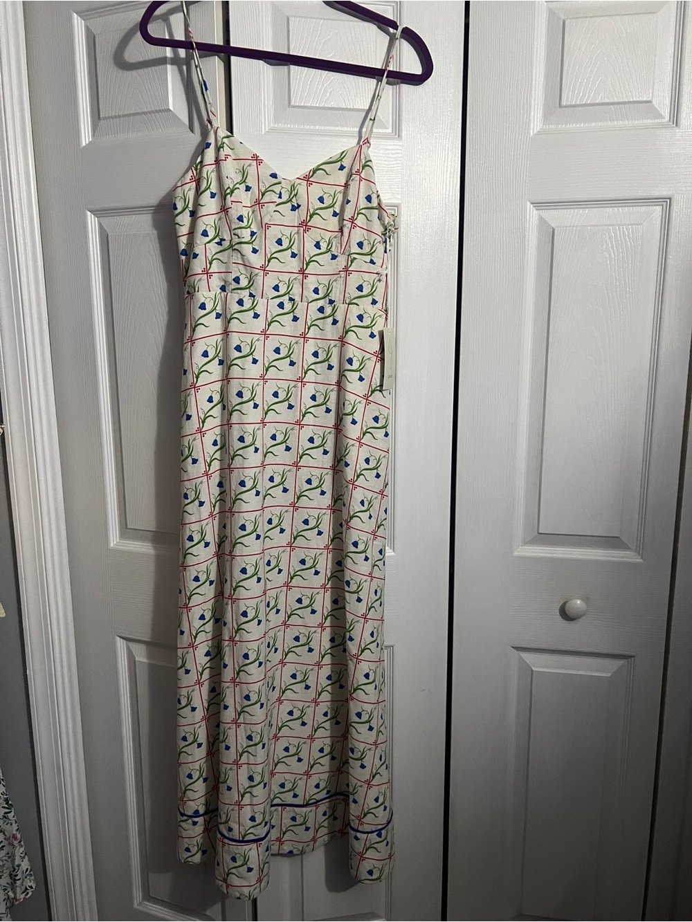 Joie Cream Maxi Slip Dress with Blue & Green Floral Grid